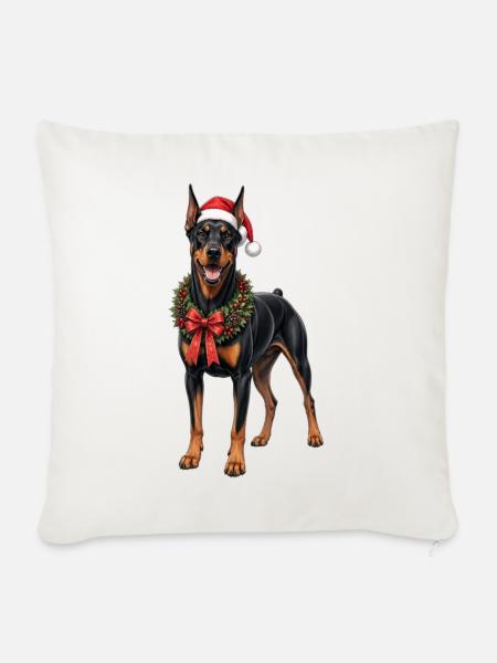 Dobermann Hund an Weihnachten - Sofakissenbezug 45 x 45 cm - Naturweiß