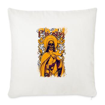 Priez « Priez » avec un squelette et une croix chrétienne - Housse de coussin décorative 45 x 45 cm - blanc nature - Devant