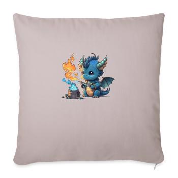 Blue Baby Dragon plays with fire and ice! - Sofa pillowcase 17,3'' x 17,3'' (45 x 45 cm) - light taupe - Front
