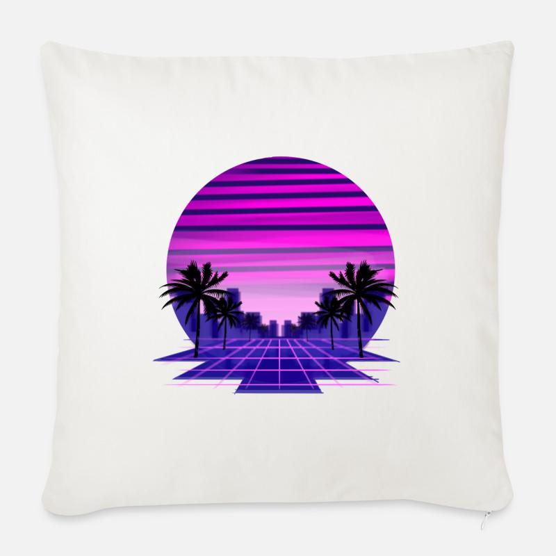 Miami Retro - retrowave - synthwave - Housse de coussin décorative 45 x 45 cm - blanc nature