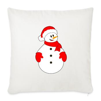 Bonhomme de neige avec chapeau de Noël - Housse de coussin décorative 45 x 45 cm - blanc nature - Devant