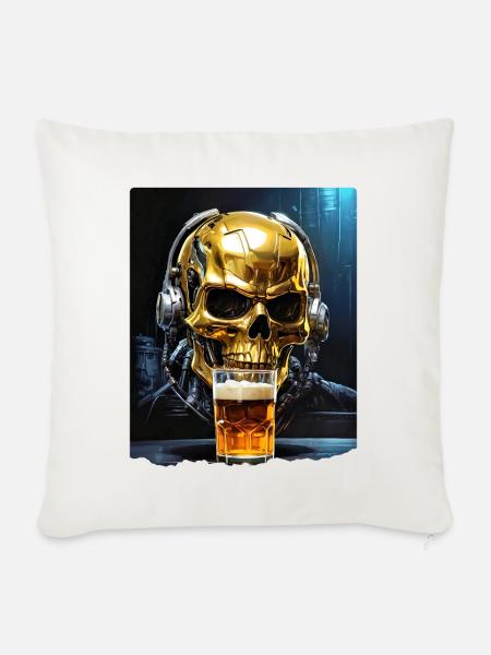 Bier Skull 0.1 - Sofakissenbezug 45 x 45 cm - Naturweiß 