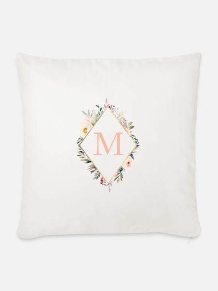 M Monogramm , Floral, Boho - Sofakissenbezug 45 x 45 cm - Naturweiß