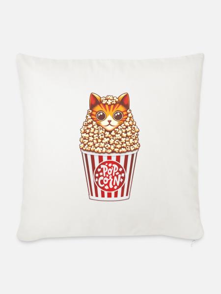 Popcorn Katze Anime - Sofakissenbezug 45 x 45 cm - Naturweiß