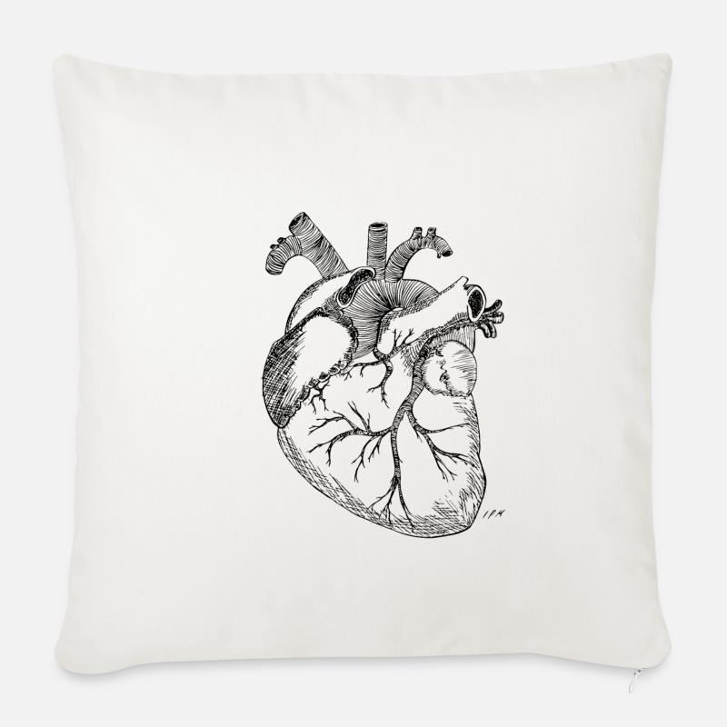 Anatomisches Herz - Sofakissenbezug 45 x 45 cm - Naturweiß 