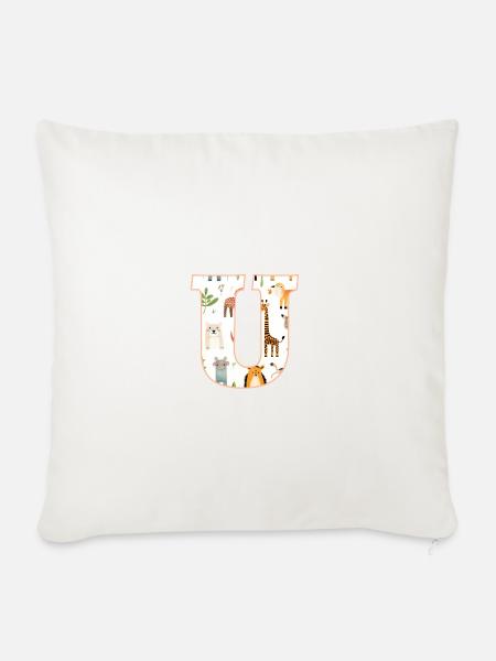Buchstabe U, Monogramm, Tiermuster - Sofakissenbezug 45 x 45 cm - Naturweiß