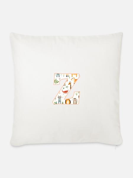 Buchstabe Z, Monogramm, Tiermuster - Sofakissenbezug 45 x 45 cm - Naturweiß