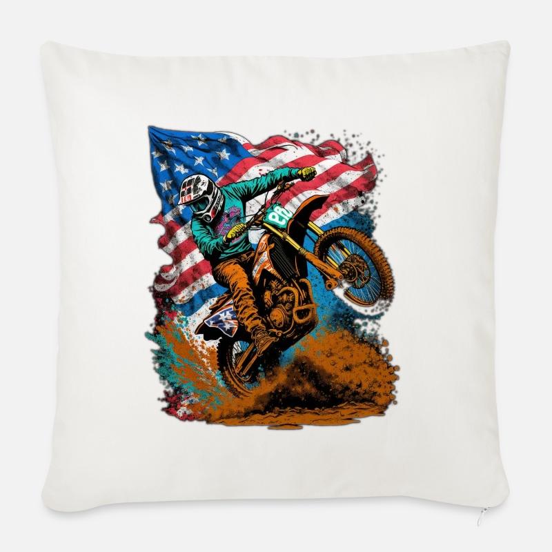 Motocross Action mit US-Flagge - Sofakissenbezug 45 x 45 cm - Naturweiß 