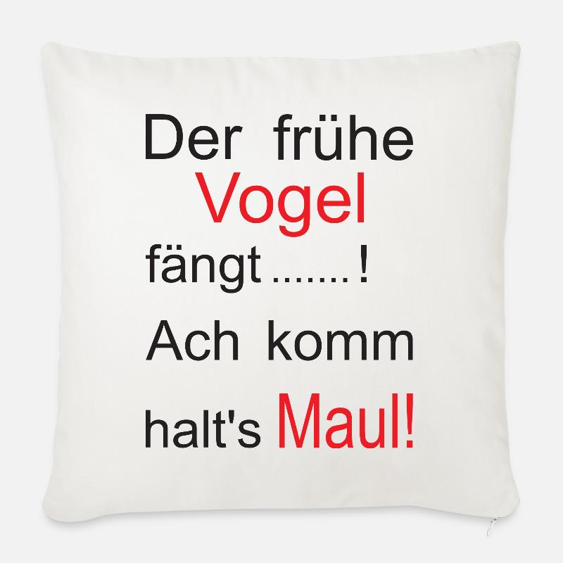 Der frühe Vogel Spruch Grafik - Sofakissenbezug 45 x 45 cm - Naturweiß 