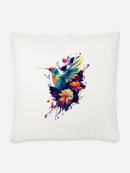 Kolibri mit Blütenflügeln – Farbenfroher Vogel - Sofakissenbezug 45 x 45 cm - Naturweiß