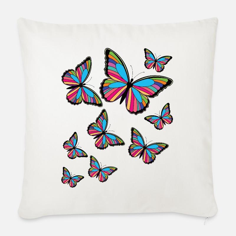 Bunte Schmetterlinge. - Sofakissenbezug 45 x 45 cm - Naturweiß 