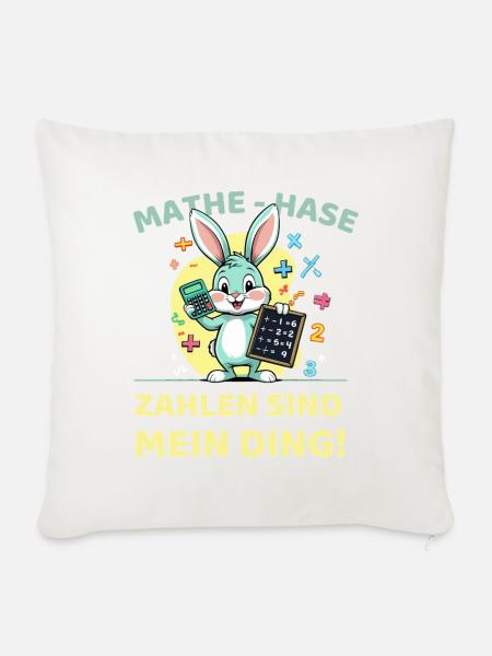 Mathe-Hase mit Taschenrechner und Tafel - Sofakissenbezug 45 x 45 cm - Naturweiß