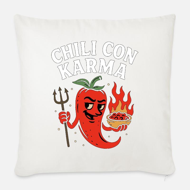 Chili con Karma – Lustiger Spruch Chilli Food - Sofakissenbezug 45 x 45 cm - Naturweiß