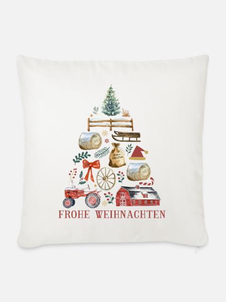 Farmhouse - Frohe Weihnachten - Traktor - Sofakissenbezug 45 x 45 cm - Naturweiß