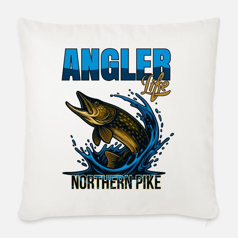 Anglerleben | Hechtfische - Sofakissenbezug 45 x 45 cm - Naturweiß