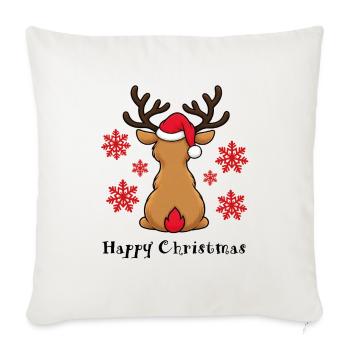 Happy Christmas Elch – Weihnachten - Sofakissenbezug 45 x 45 cm - Naturweiß  - Vorne