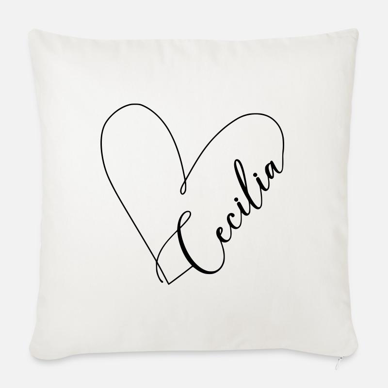 Cecilia Name Herzlinie - Sofakissenbezug 45 x 45 cm - Naturweiß