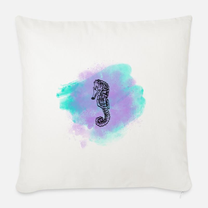 Seepferd Skizze - Sofakissenbezug 45 x 45 cm - Naturweiß 
