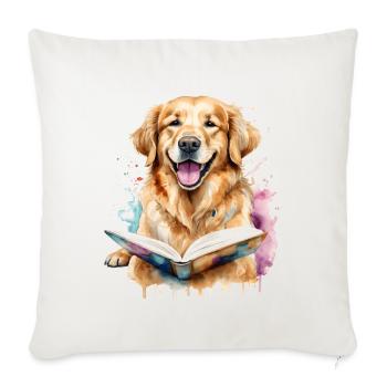 Golden Retriever Chien De Lecture Drôle Design Imprimer - Housse de coussin décorative 45 x 45 cm - blanc nature - Devant