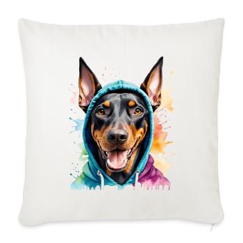 Dobermann Hoodie Hund Bunt Lustig Tier Print - Sofakissenbezug 45 x 45 cm - Naturweiß  - Vorne