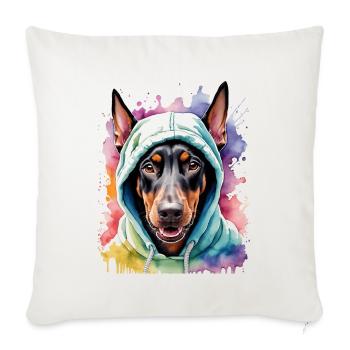 Dobermann Hoodie Hund Bunt Lustig Tier Print - Sofakissenbezug 45 x 45 cm - Naturweiß  - Vorne