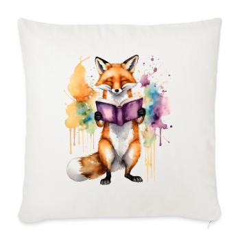 Renard lecture livre Coloré Animal Design Imprimer - Housse de coussin décorative 45 x 45 cm - blanc nature - Devant