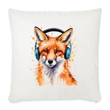 Renard Casque Musique Coloré Animal Design Imprimer - Housse de coussin décorative 45 x 45 cm - blanc nature - Devant