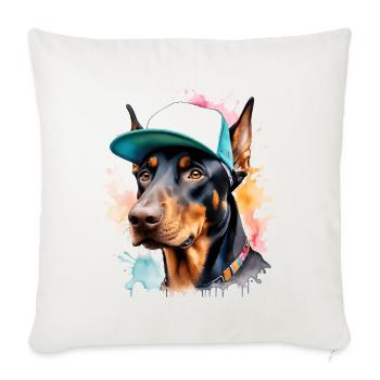 Doberman Snapback Cap Chien Drôle Design Imprimer - Housse de coussin décorative 45 x 45 cm - blanc nature - Devant