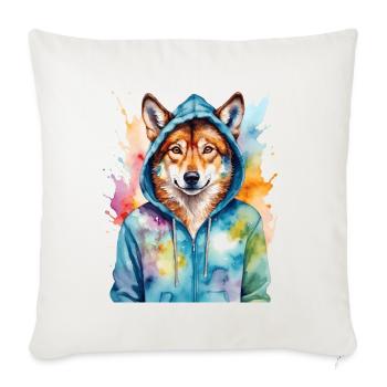 Wolf Hoodie Bunt Lustig Tier Design Print - Sofakissenbezug 45 x 45 cm - Naturweiß  - Vorne