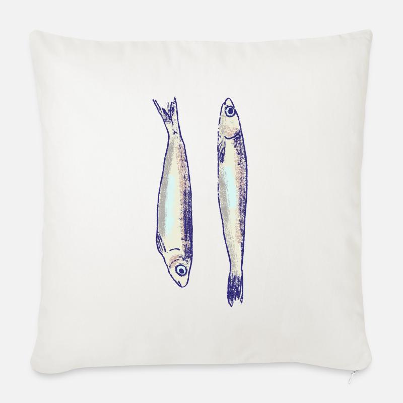 Deux sardines - Housse de coussin décorative 45 x 45 cm - blanc nature