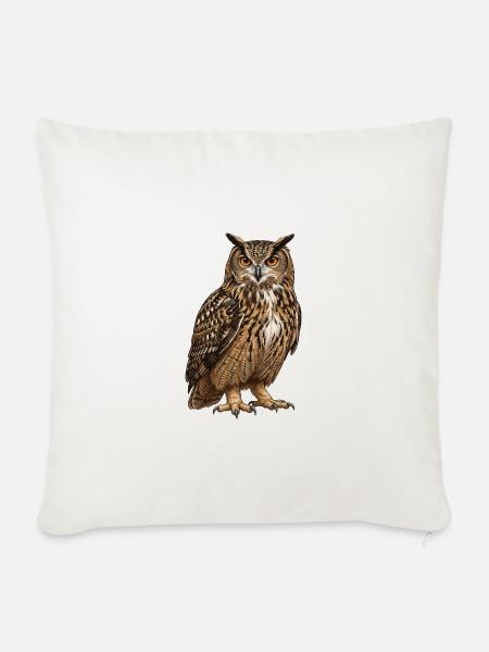 Uhu – Vogelillustration - Sofakissenbezug 45 x 45 cm - Naturweiß