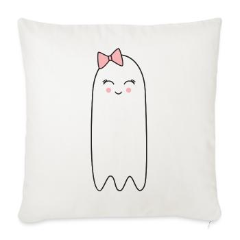 Fantôme avec un nœud rose – Un joli design d’Halloween - Housse de coussin décorative 45 x 45 cm - blanc nature - Devant
