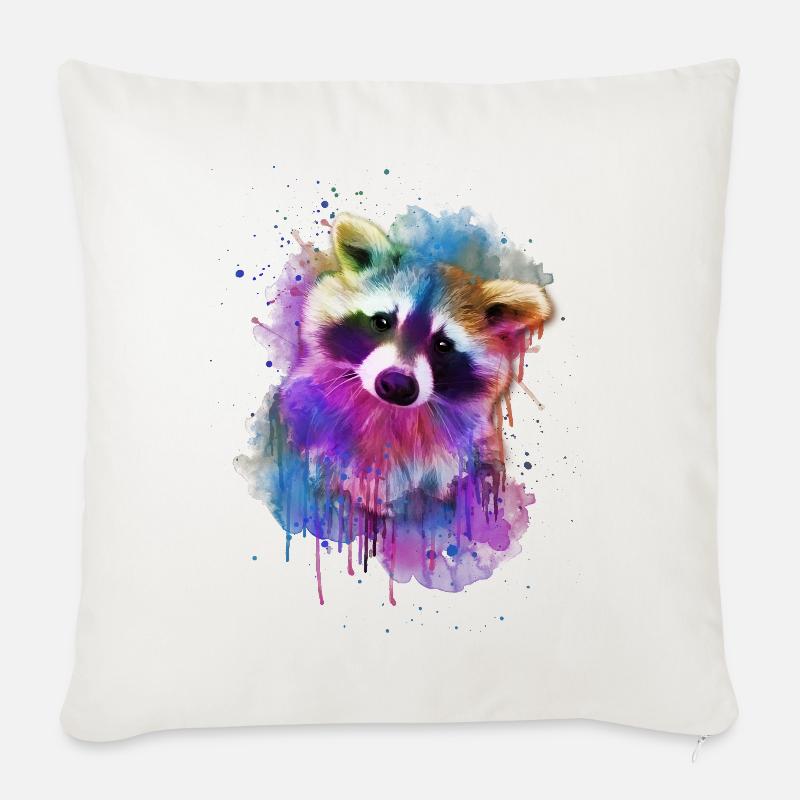 Waschbär / Aquarell / Regenbogen Design - Sofakissenbezug 45 x 45 cm - Naturweiß 