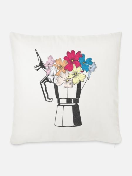 Mokka Blumen - Sofakissenbezug 45 x 45 cm - Naturweiß 