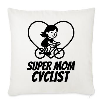 Super Maman Cycliste – Cœur de Vélo - Housse de coussin décorative 45 x 45 cm - blanc nature - Devant