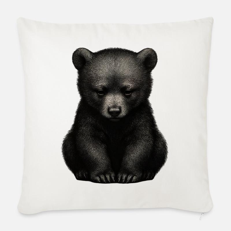 Dunkler Bärenjunge im Sitzen - Sofakissenbezug 45 x 45 cm - Naturweiß 