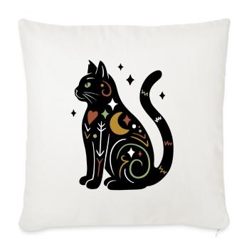 Magische Katze - Schwarz Bunt mit Sternen - Sofakissenbezug 45 x 45 cm - Naturweiß  - Vorne