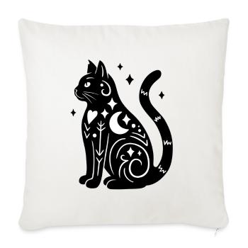 Magische Katze - Schwarz Weiß mit Sternen - Sofakissenbezug 45 x 45 cm - Naturweiß  - Vorne