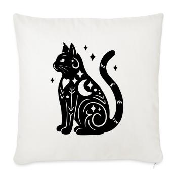 Magische Katze - Schwarz mit Sternen - Sofakissenbezug 45 x 45 cm - Naturweiß  - Vorne