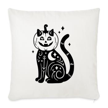 Halloween Katze Kürbiskostüm - Schwarz mit Sternen - Sofakissenbezug 45 x 45 cm - Naturweiß  - Vorne