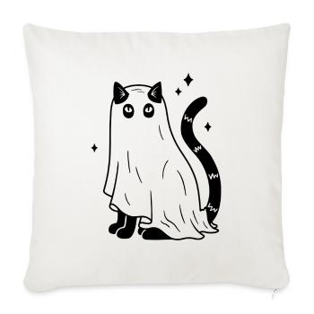 Halloween Katze Gespenst - Schwarz mit Sternen - Sofakissenbezug 45 x 45 cm - Naturweiß  - Vorne
