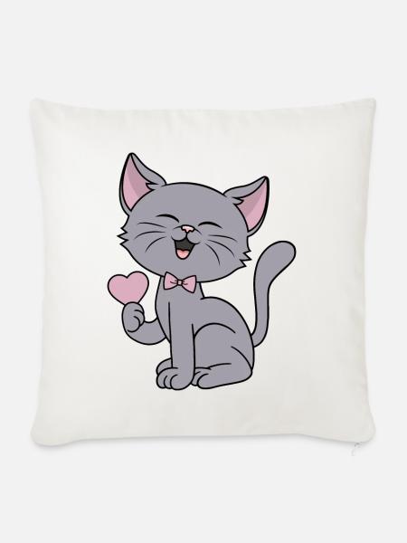 Katze Herz Liebe lustige Katzen Paare Valentinstag - Sofakissenbezug 45 x 45 cm - Naturweiß