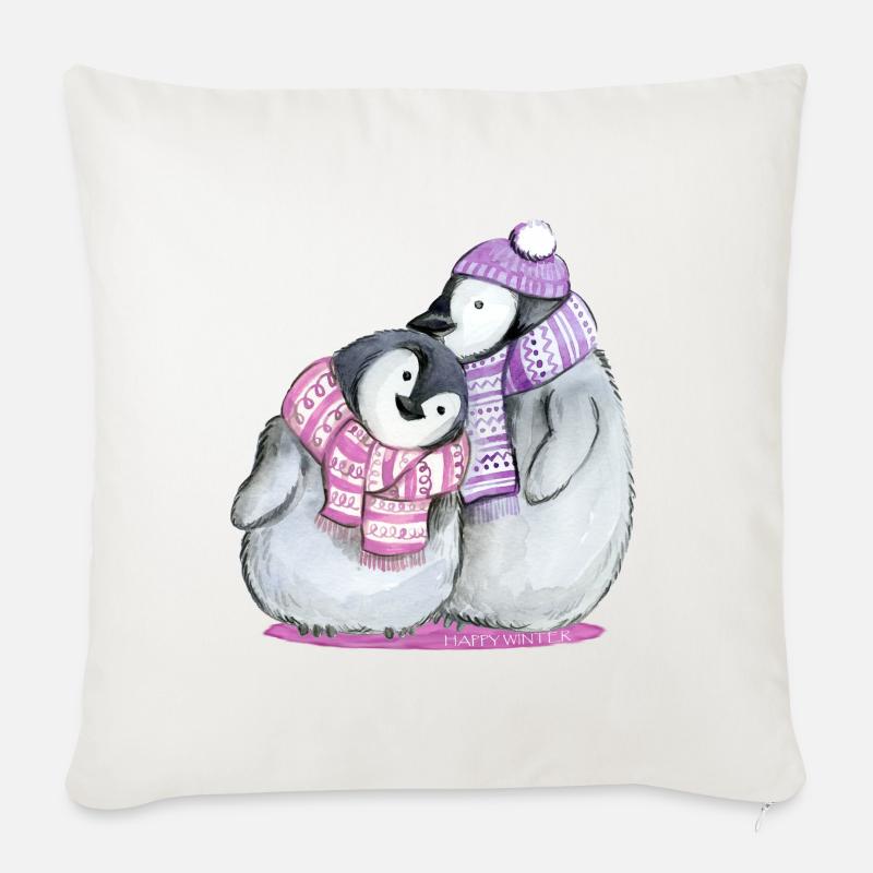 Pinguin - Sofakissenbezug 45 x 45 cm - Naturweiß 