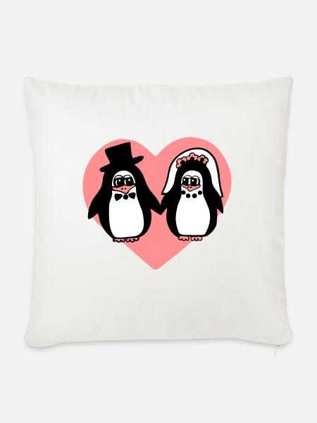 Pinguin Hochzeit - Sofakissenbezug 45 x 45 cm - Naturweiß 
