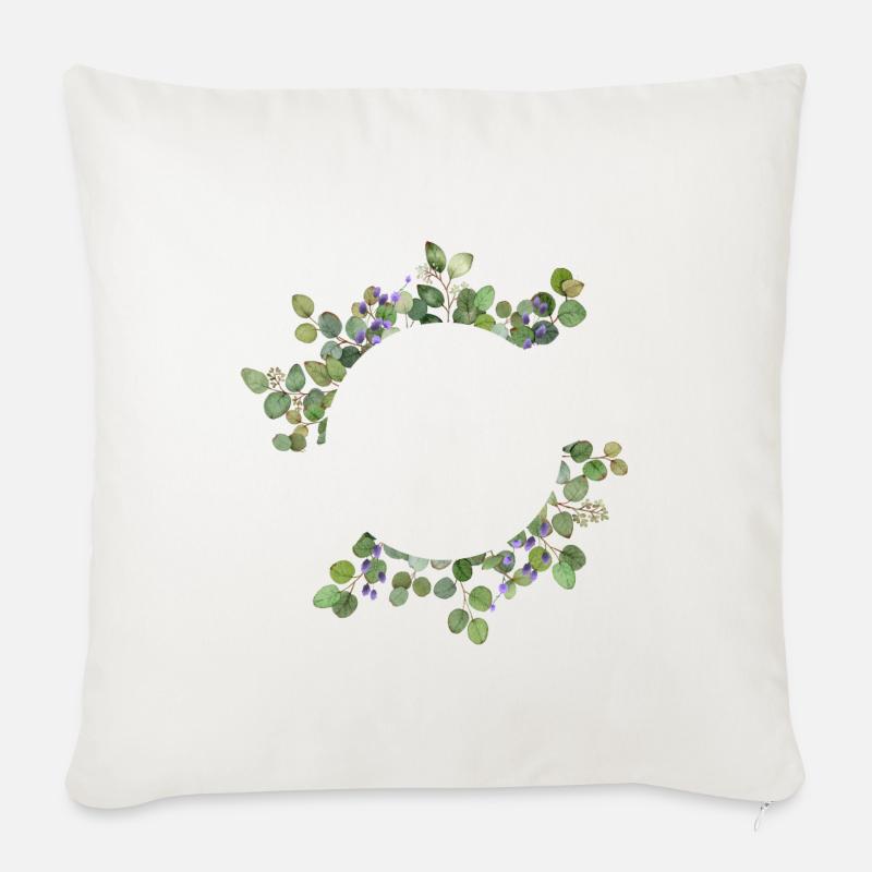 Couronne Rustique Eucalyptus Lavande - Housse de coussin décorative 45 x 45 cm - blanc nature
