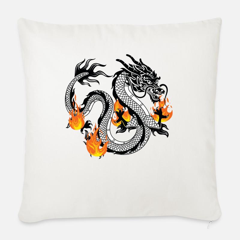 Drachen Drache Design Feuerdrache - Sofakissenbezug 45 x 45 cm - Naturweiß 