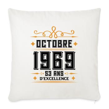 Octobre 1969 53 Ans d'excellence - Housse de coussin décorative 45 x 45 cm - blanc nature - Devant