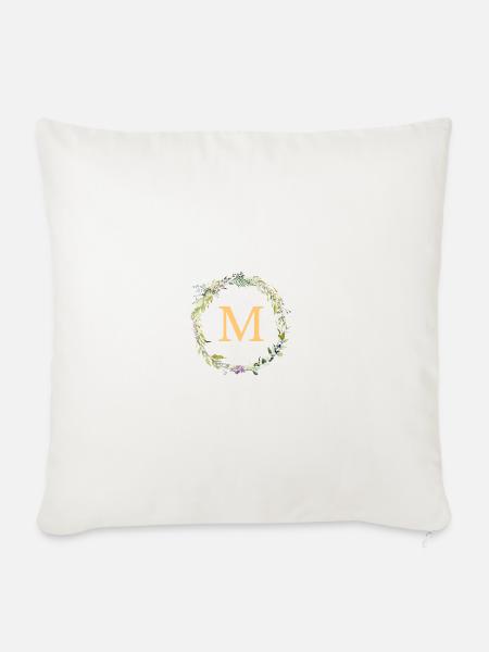 M Monogramm Eukalyptus-Kranz - Sofakissenbezug 45 x 45 cm - Naturweiß 