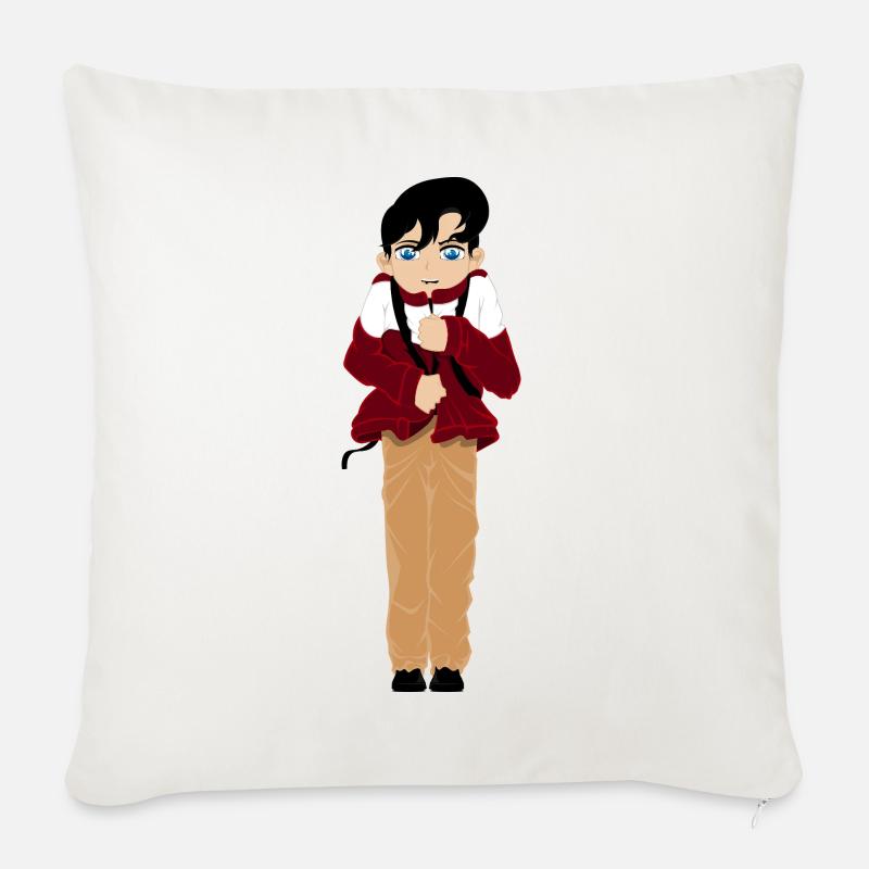 Anime-Figur mit rotem und beigem Fell - Sofakissenbezug 45 x 45 cm - Naturweiß 