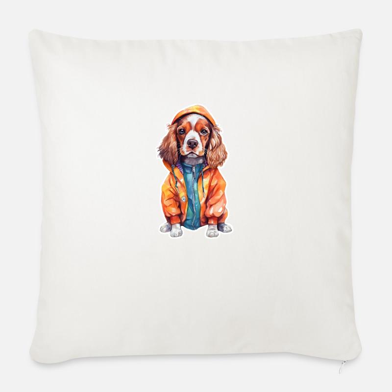 Lustiger Spaniel in der Hundekleidung. - Sofakissenbezug 45 x 45 cm - Naturweiß 